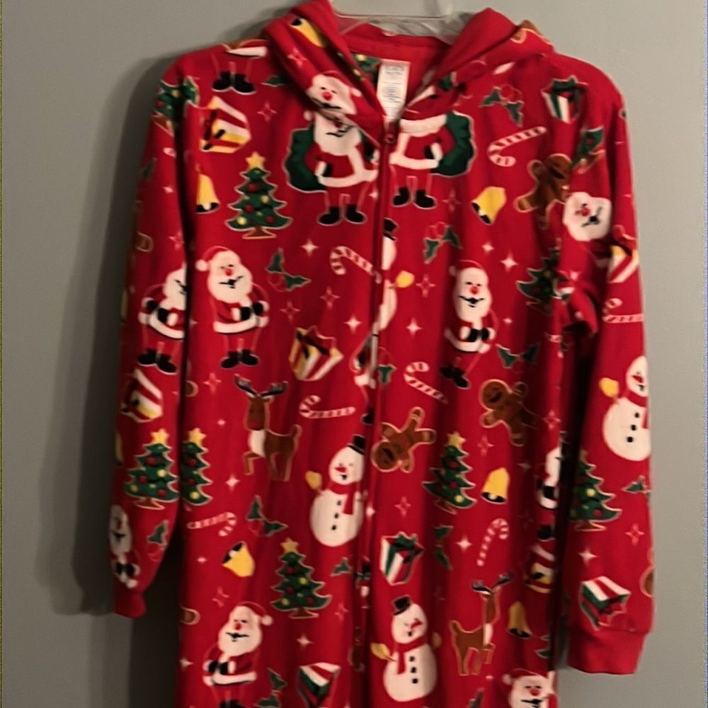 Girl”s size 16 Christmas holiday one piece hoodie cozy comfy pajamas - Picture 4 of 11